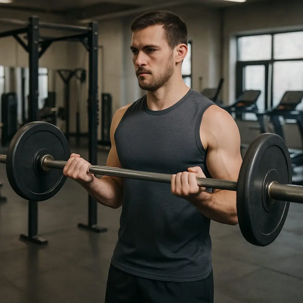 Man performing a barbell bicep curl