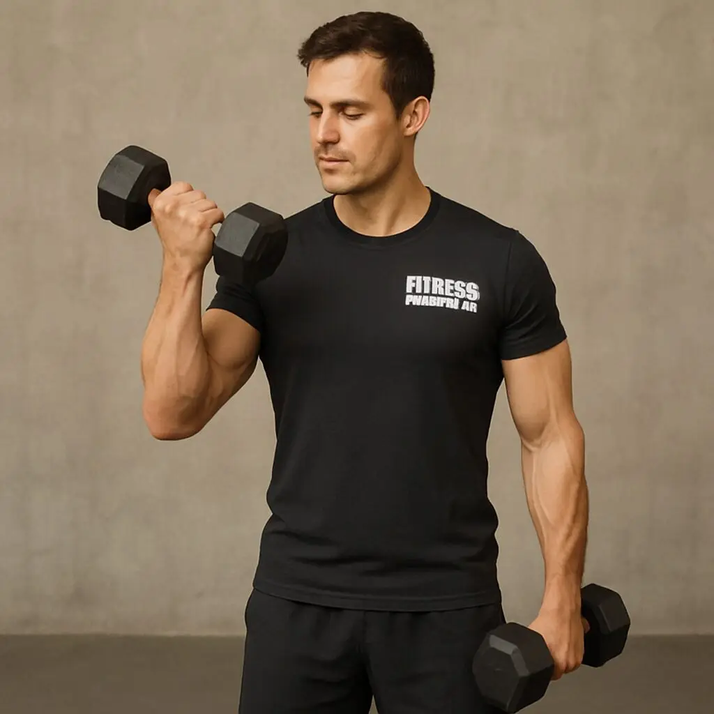 Man performing a dumbbell bicep curl in the gym