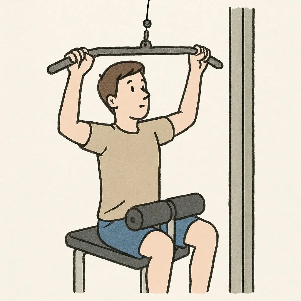 Illustration of a beginner performing a lat pulldown on a machine