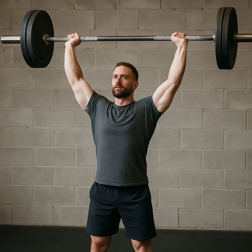 Athlete performing a barbell overhead press