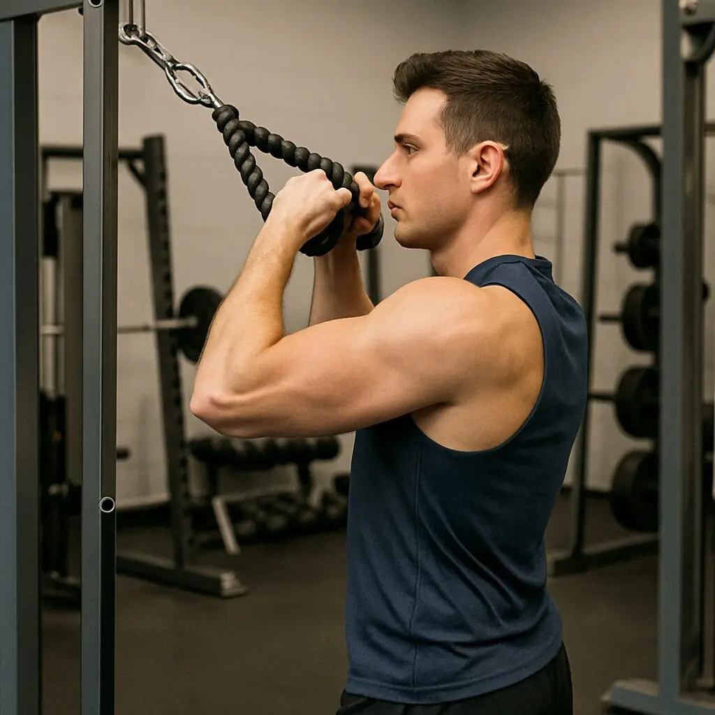 Man performing a cable face pull for rear deltoids